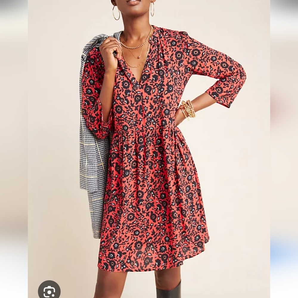Anthropologie Maeve Vibrant Red and Black Dress